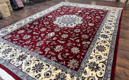 Pak Persian Rug 9x12, Maroon and Ivory, Wool Handmade Vintage - Nuvé