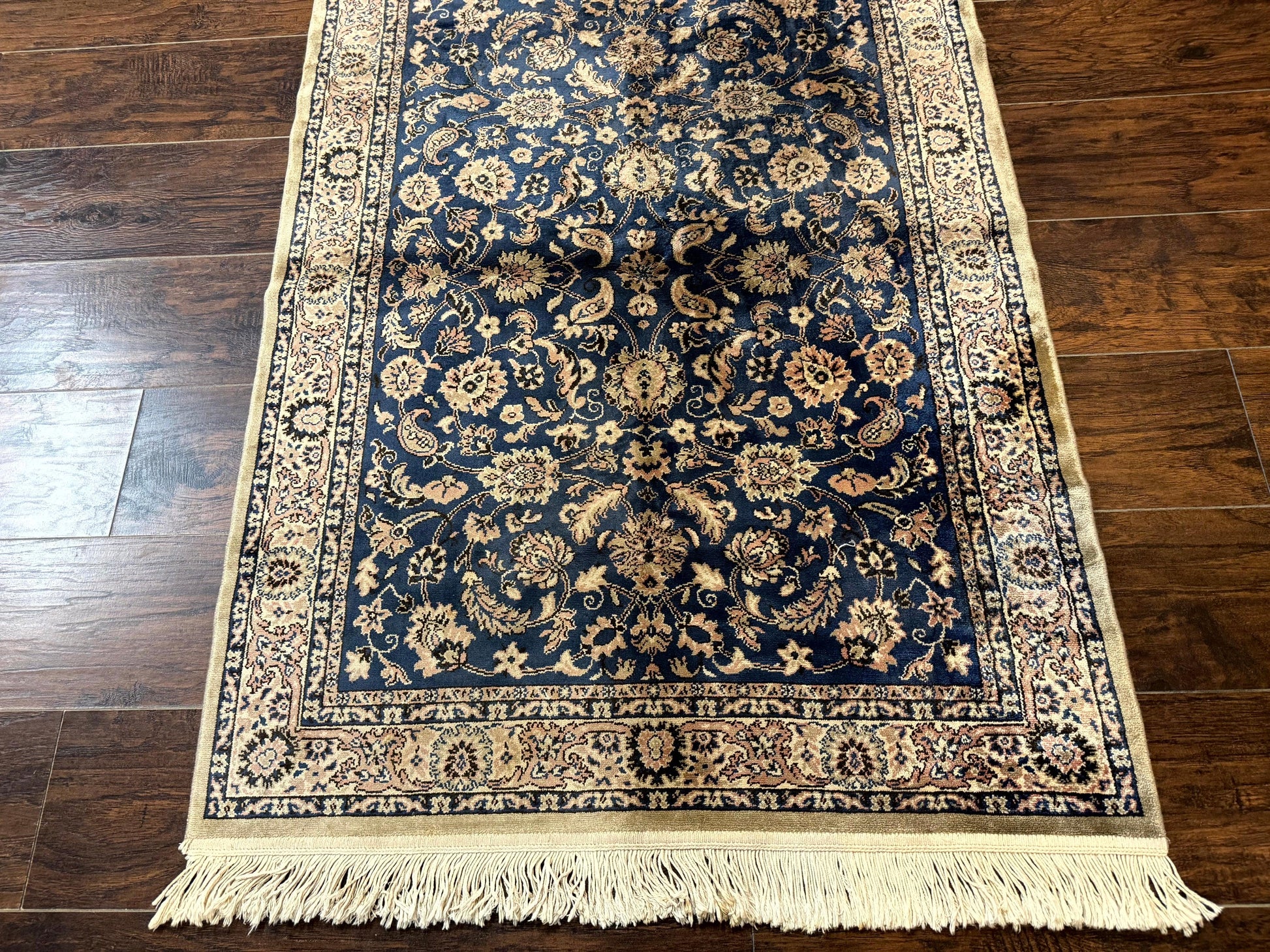 Vintage Art Silk Rug 3x4, Traditional Oriental Persian Design Rug, Belgium Power Loomed Rug, Navy Blue - Nuvé