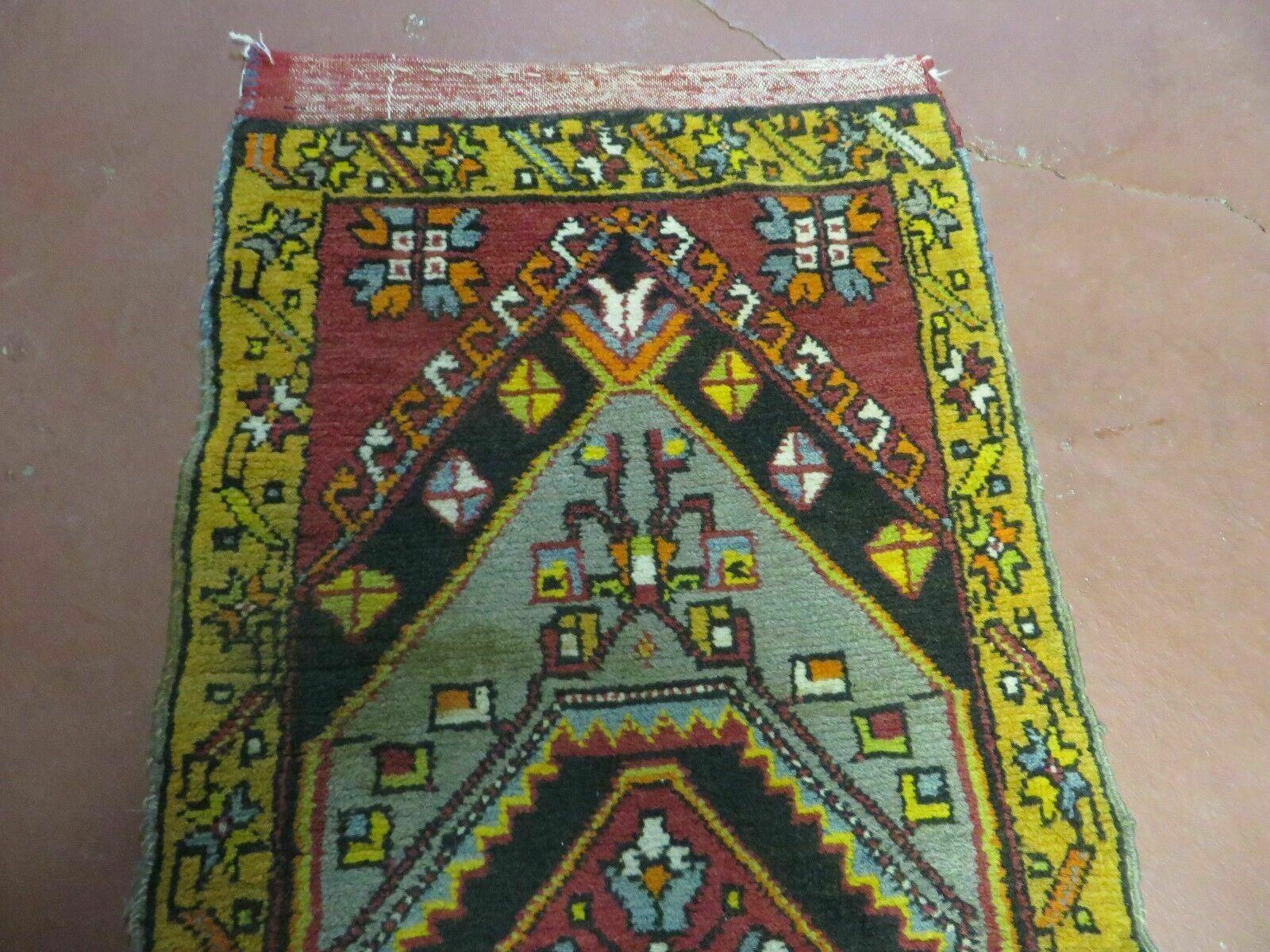 19" X 42" Antique Handmade Turkish Colorful Oushak Oshak Yastik Wool Rug Mat - Nuvé
