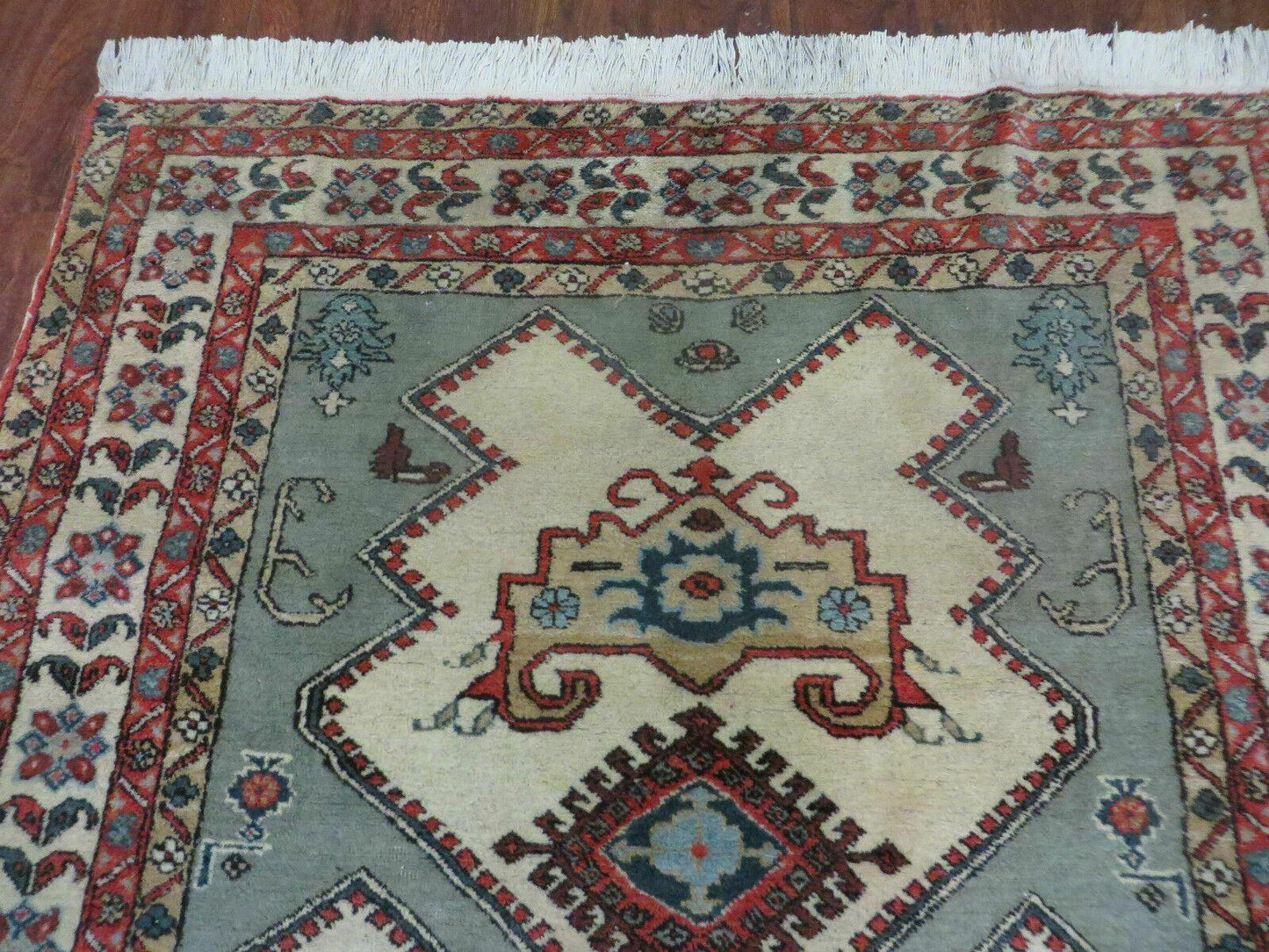 4' X 7' Vintage Handmade Knotted Rug India Caucasian Wool Soft Green Organic - Nuvé