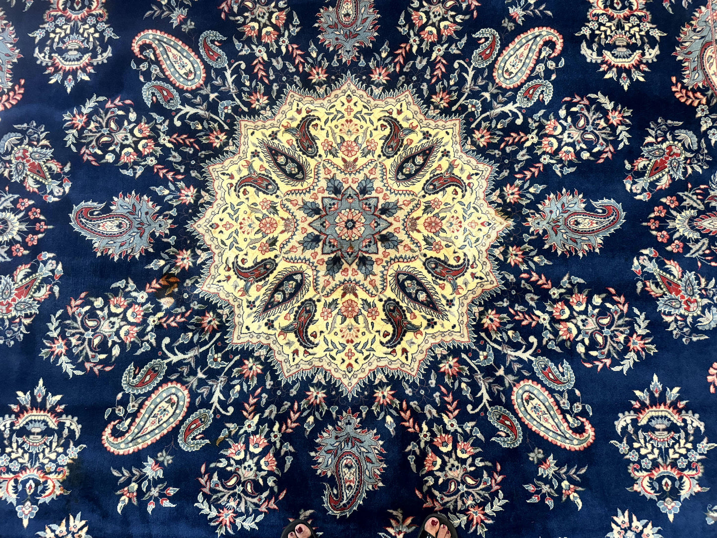 Sino Persian Kerman Rug 10x14, Blue and Beige, Floral Medallion, Fine 240 KPSI - Nuvé