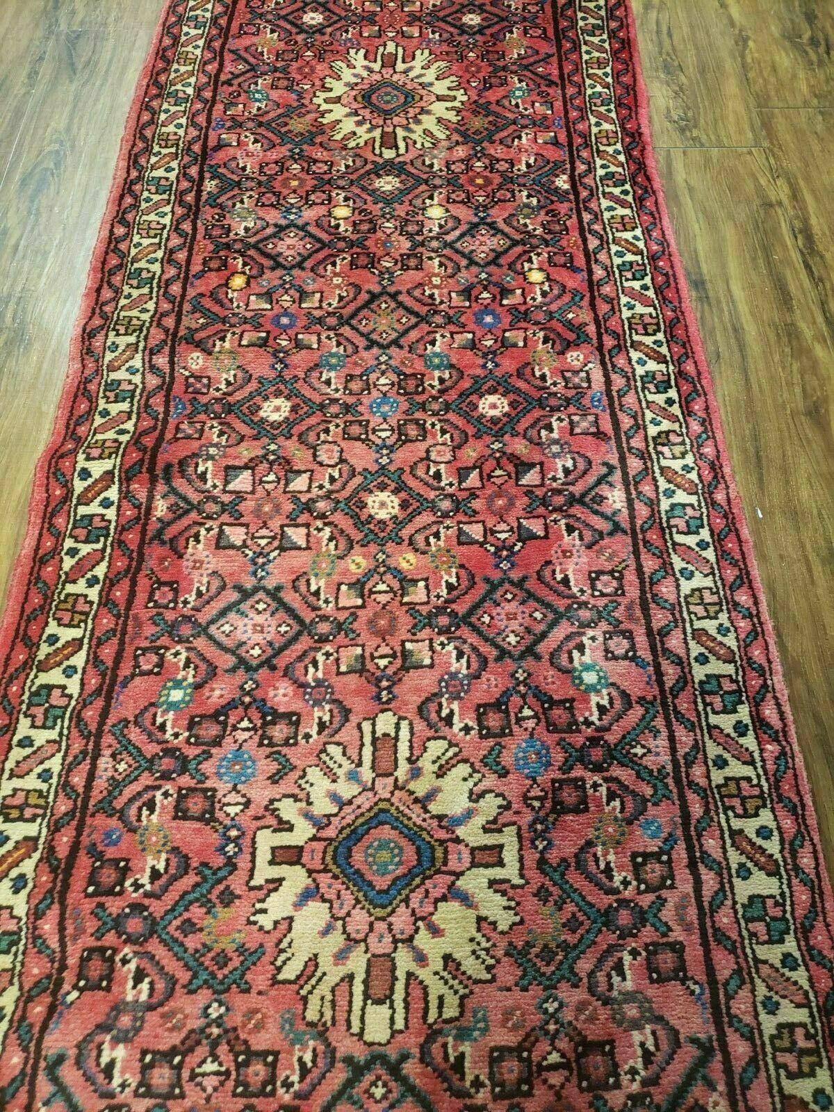Persian Hamadan Runner Rug 2.8 x 14, Red, Vintage Handmade Wool Runner Rug - Nuvé