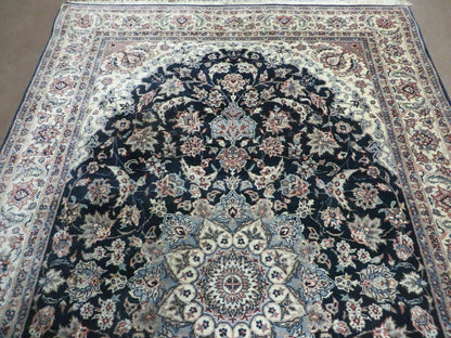 4' X 7' Vintage Handmade India Wool Silk Accent Rug Hand Knotted Black Organic - Nuvé