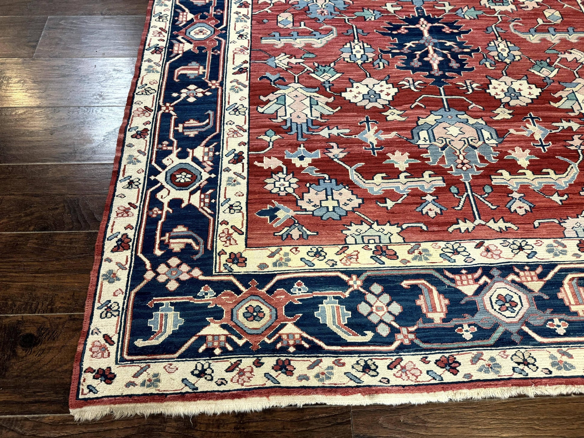 Turkish Flatweave Rug 6x9, Heriz Design, Red and Blue - Nuvé