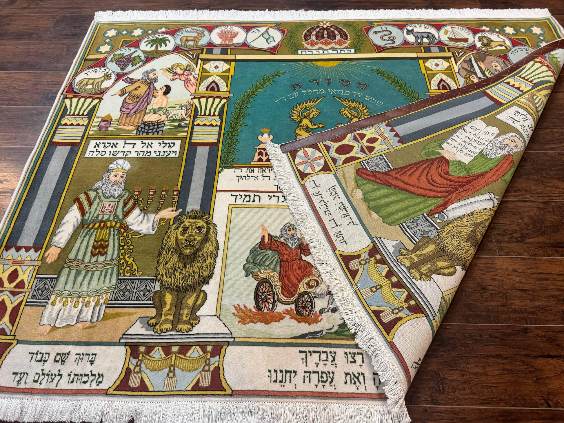 Persian Tabriz Jewish Pictorial Rug  - Biblical Scenes, Kork Wool - Nuvé