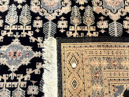 Turkoman Bokhara Rug 6x9, Pakistani Carpet, Black, Hand Knotted - Nuvé