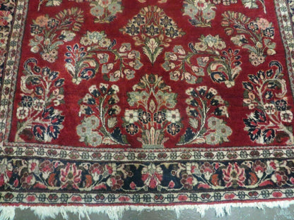 Red Persian Sarouk Rug 3x5, Antique Persian Carpet 1920s, Hand Knotted, Floral, Wool, Oriental Rug, Handmade Rug - Nuvé