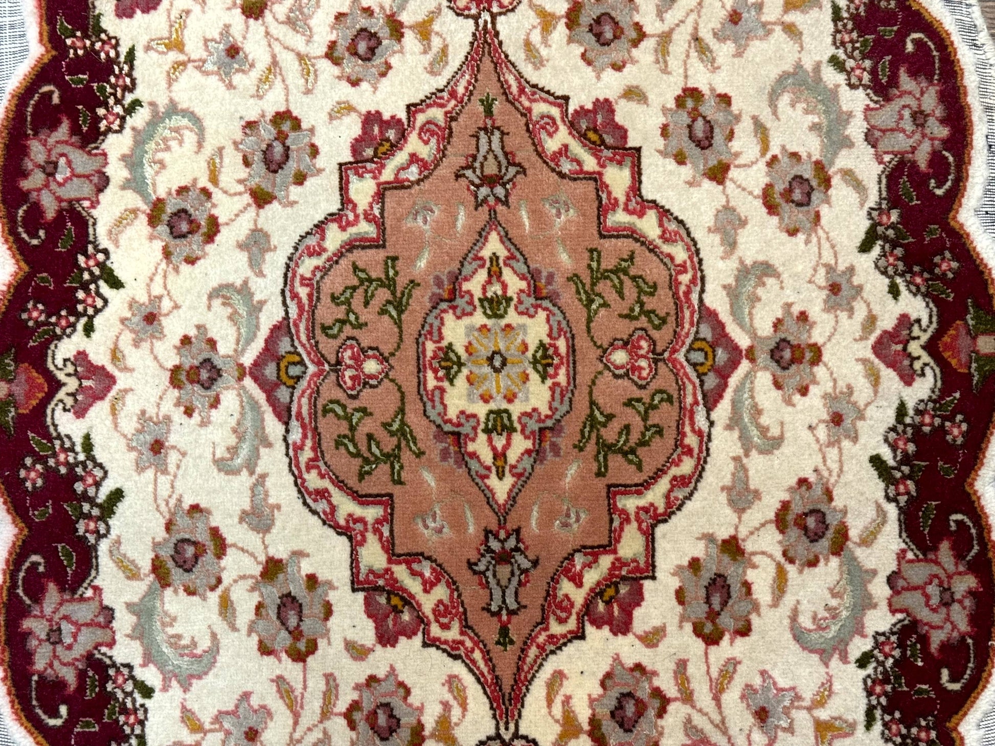 Small Oval Persian Tabriz Rug 2x4, Kork Wool and Silk Highlights, Fine 260 KPSI - Nuvé