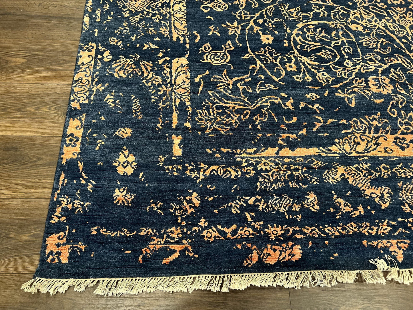 Area Rug 8x10 High Quality Handmade Oriental Carpet, Modern Contemporary Rug, Rug for Living Room, Wool Rug, Blue and Gold, Pakistani Rug - Nuvé