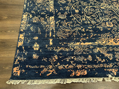 Area Rug 8x10 High Quality Handmade Oriental Carpet, Modern Contemporary Rug, Rug for Living Room, Wool Rug, Blue and Gold, Pakistani Rug - Nuvé
