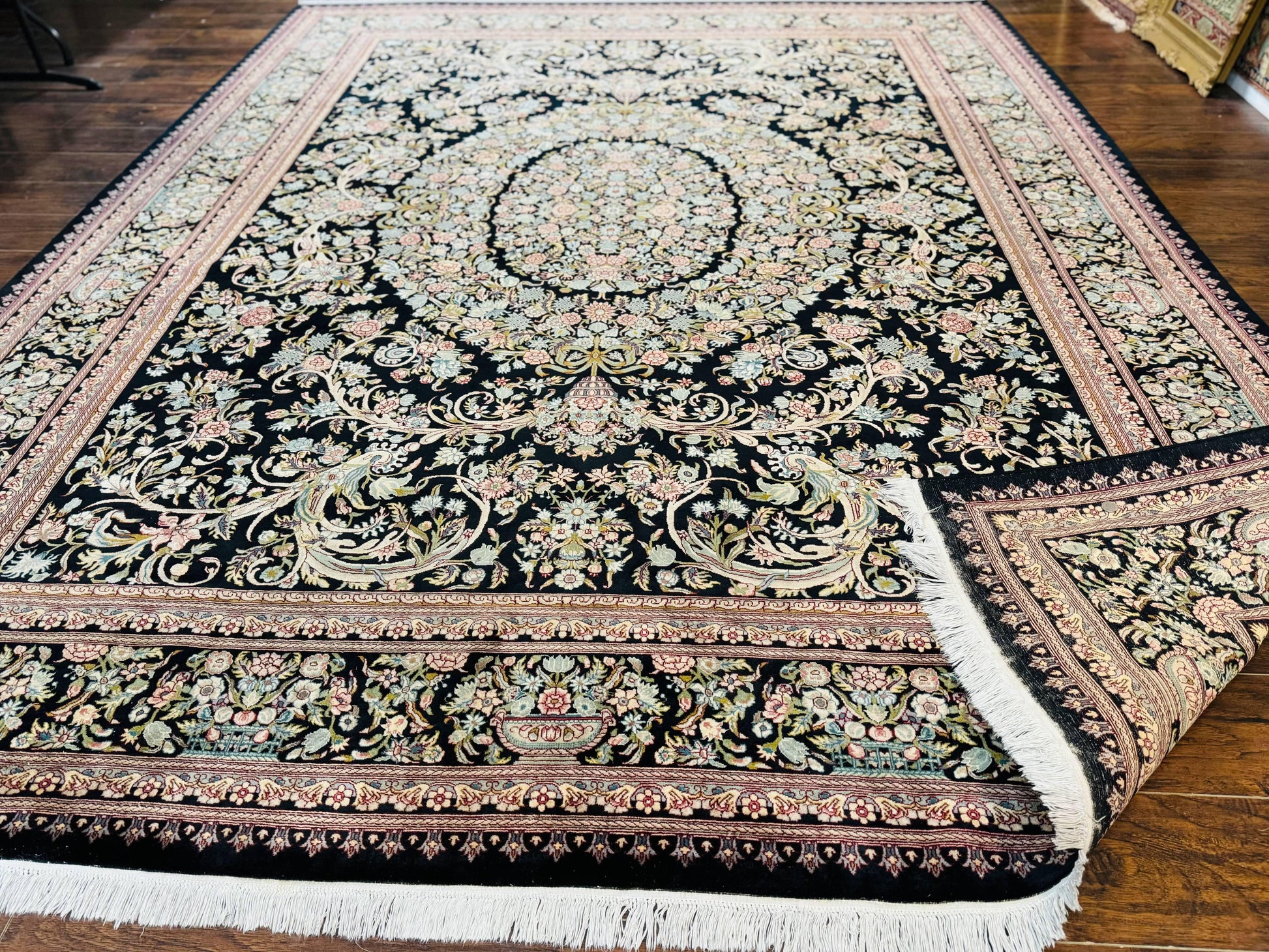Pak Persian Rug 9x12, Highly Detailed Fine 260 KPSI, Floral, Handmade Traditional Carpet, Black - Nuvé