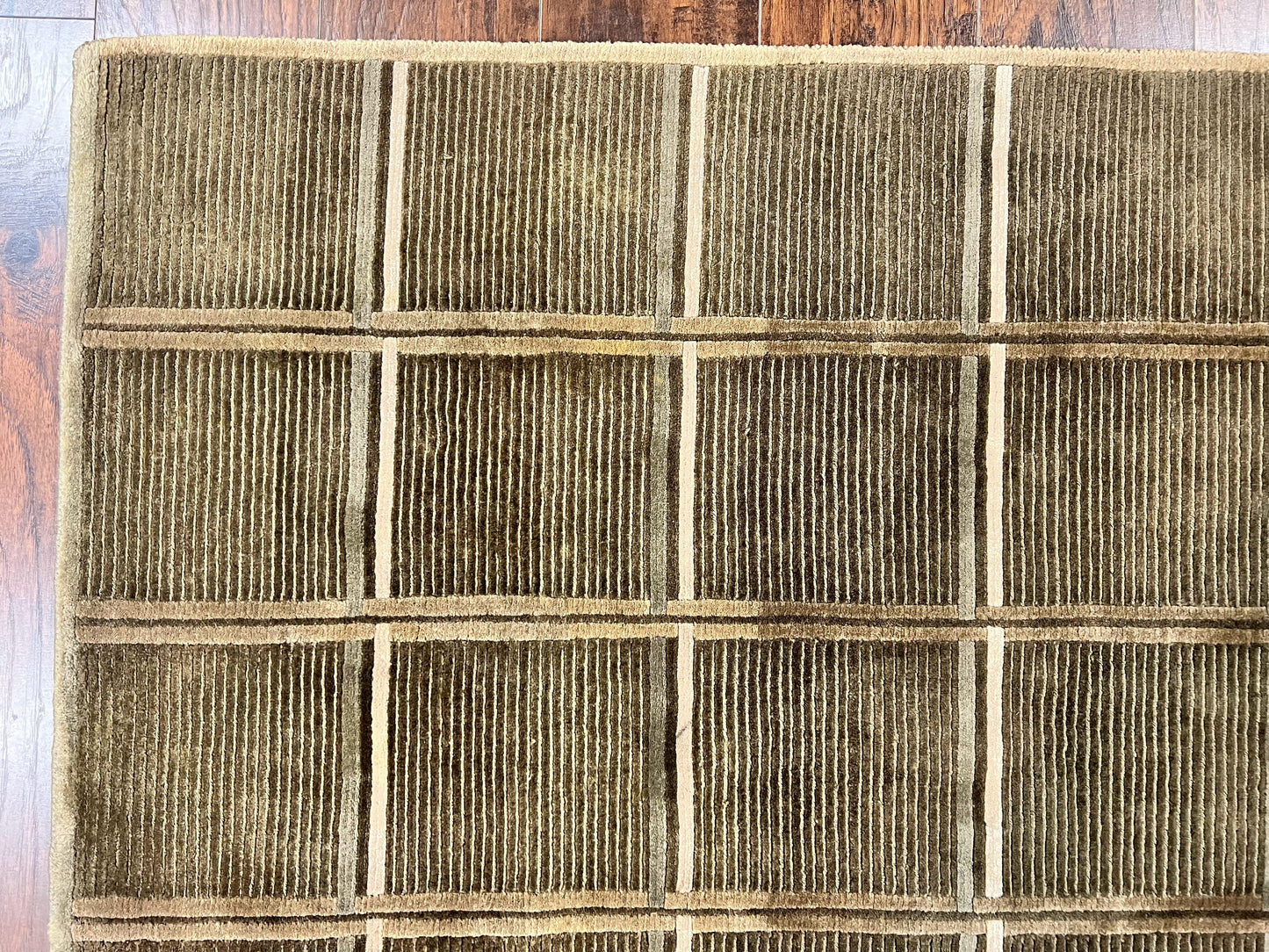 Tibetan Rug 4x6, Green Wool Handmade Area Rug 4 x 6, Panel Design, Modern Contemporary - Nuvé