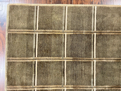 Tibetan Rug 4x6, Green Wool Handmade Area Rug 4 x 6, Panel Design, Modern Contemporary - Nuvé