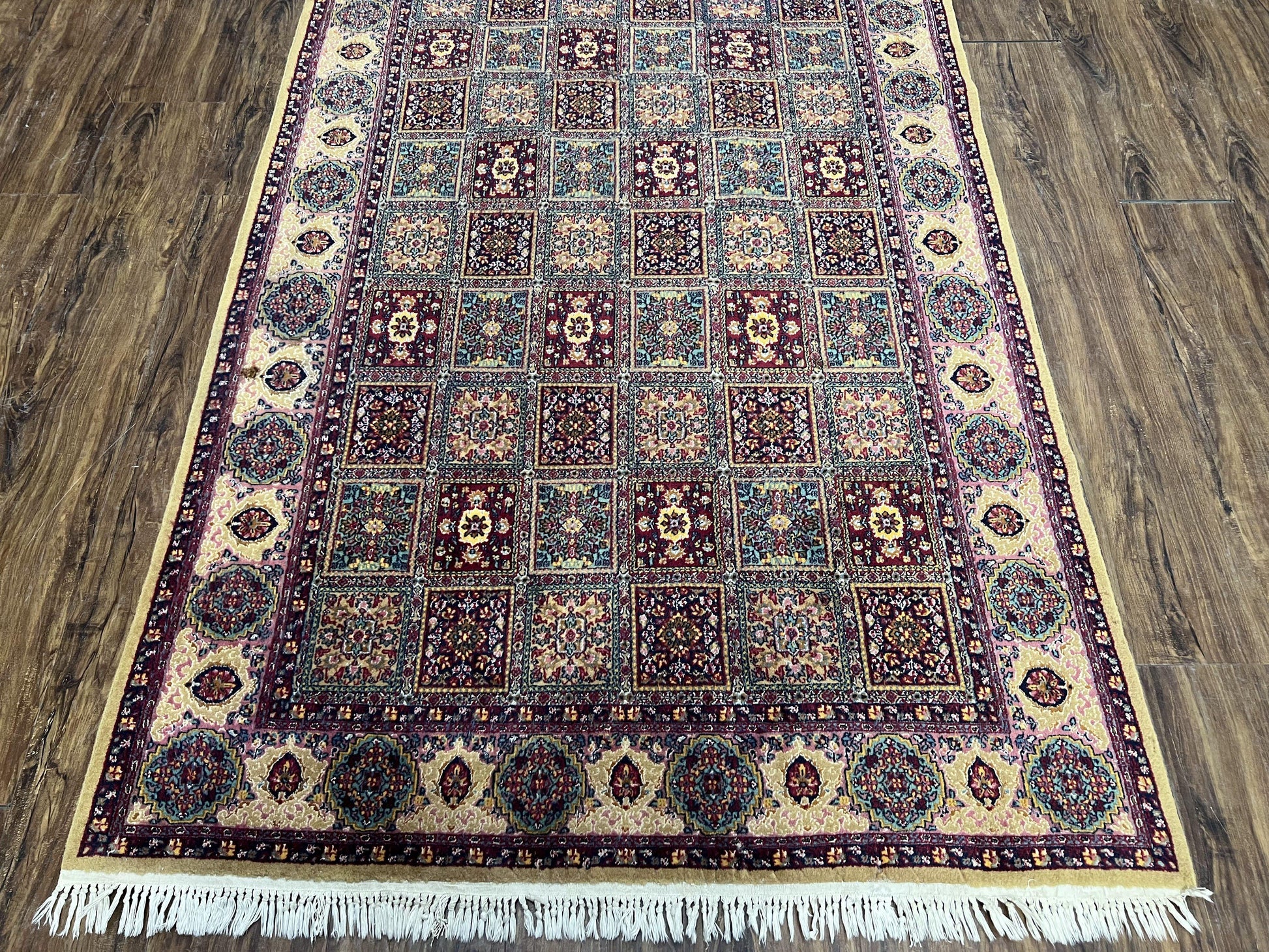 Indo Persian Silk Rug 4x6, Panel Design, Small Flowers, Hand Knotted, Fine Weave, Oriental Carpet 4 x 6, Vintage Area Rug, Beautiful Rug - Nuvé