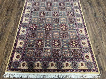 Indo Persian Silk Rug 4x6, Panel Design, Small Flowers, Hand Knotted, Fine Weave, Oriental Carpet 4 x 6, Vintage Area Rug, Beautiful Rug - Nuvé