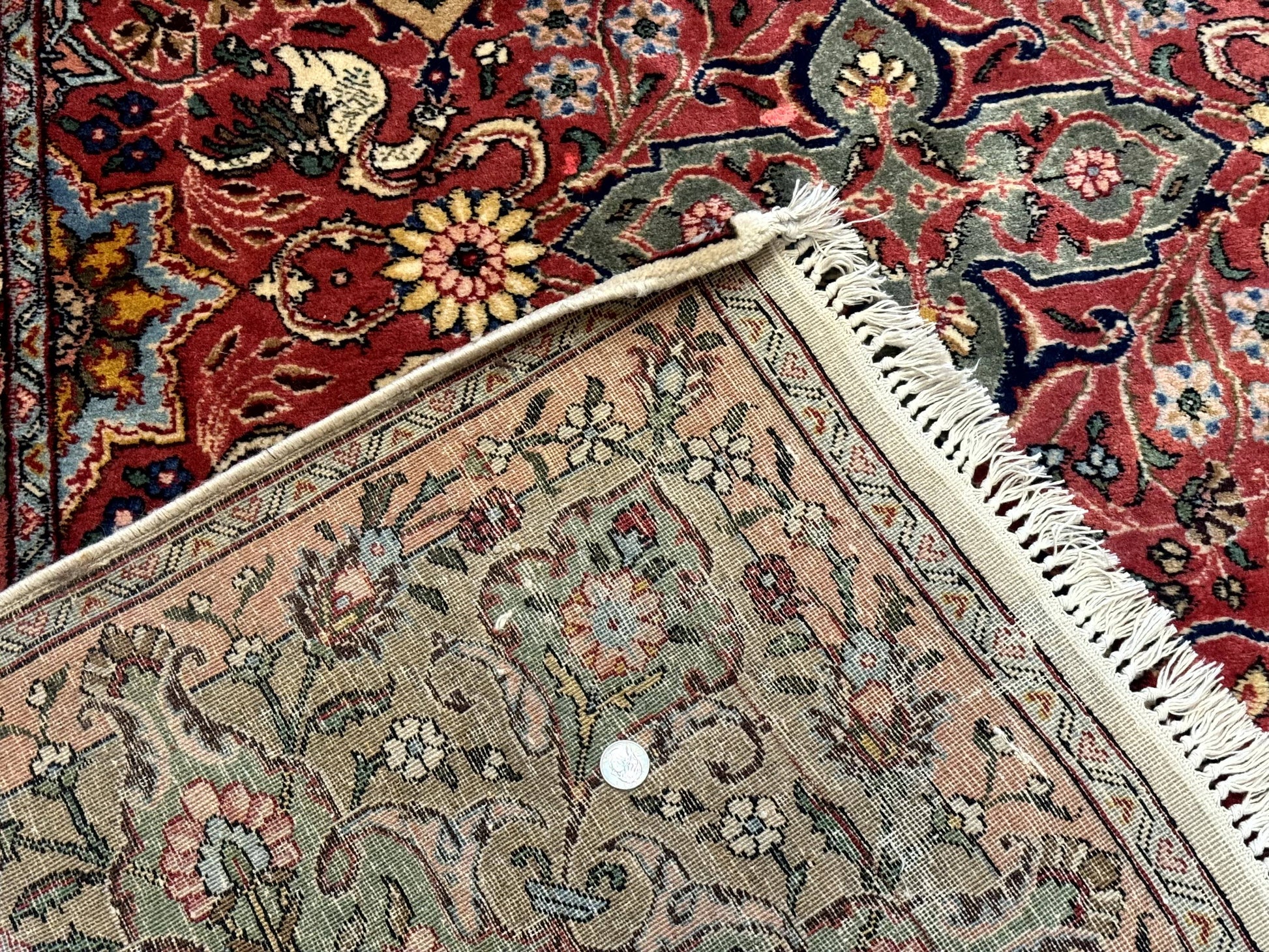 Antique Tabriz Persian Rug 7x10, Red Cream Tan, Unique Design, Fine 270 KPSI, Birds, Floral - Nuvé