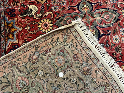 Antique Tabriz Persian Rug 7x10, Red Cream Tan, Unique Design, Fine 270 KPSI, Birds, Floral - Nuvé