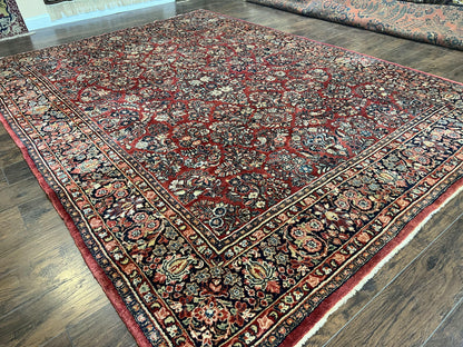 1920s Persian Sarouk Rug 9x12, Red Persian Carpet, High Quality Persian Rug, Allover Floral Pattern, Antique Oriental Rug, Wool Handmade Room Sized - Nuvé