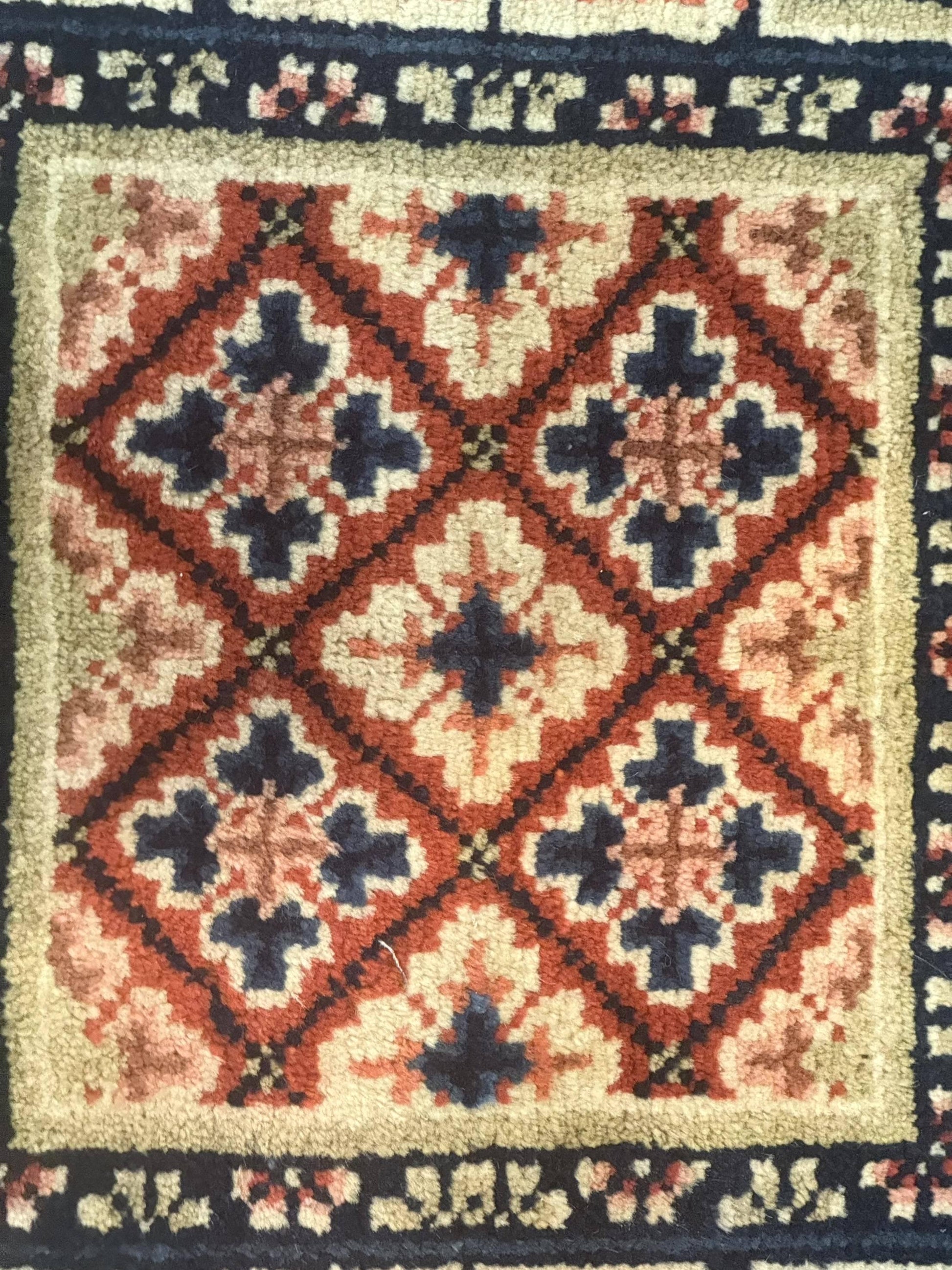 Small Antique Chinese Rug 2x2, Red Blue Square Rug Mat, Handmade, Tibetan Rug - Nuvé