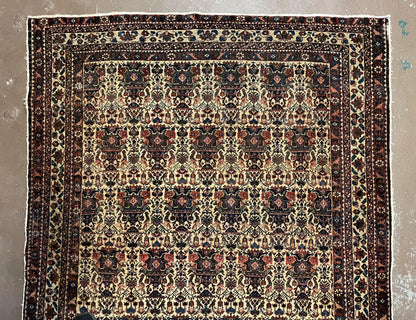 Antique Persian Afshar Rug 5x7, Wool Hand Knotted Oriental Carpet 5 x 7 ft, Repeated Motif Allover, Cream and Maroon, Tribal Rug, Medium Sized Rug,  Zil-i-Sultan Design - Nuvé