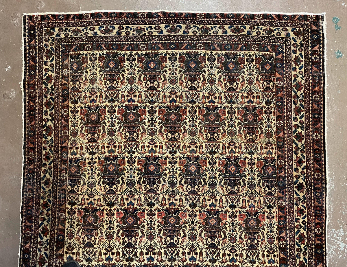 Antique Persian Afshar Rug 5x7, Wool Hand Knotted Oriental Carpet 5 x 7 ft, Repeated Motif Allover, Cream and Maroon, Tribal Rug, Medium Sized Rug,  Zil-i-Sultan Design