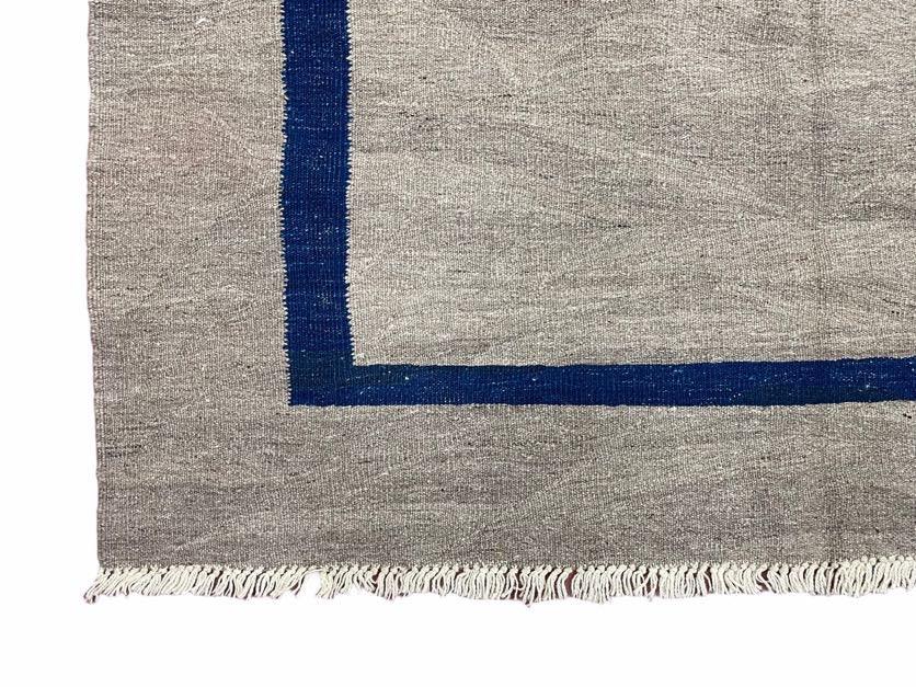 Geometric Turkish Kilim Rug 5' 7" x 7' 9", Flatweave Carpet, Minimal Design, Anatolian Carpet, Gray, Geometric, Dark Blue, Hand-Knotted, New - Nuvé