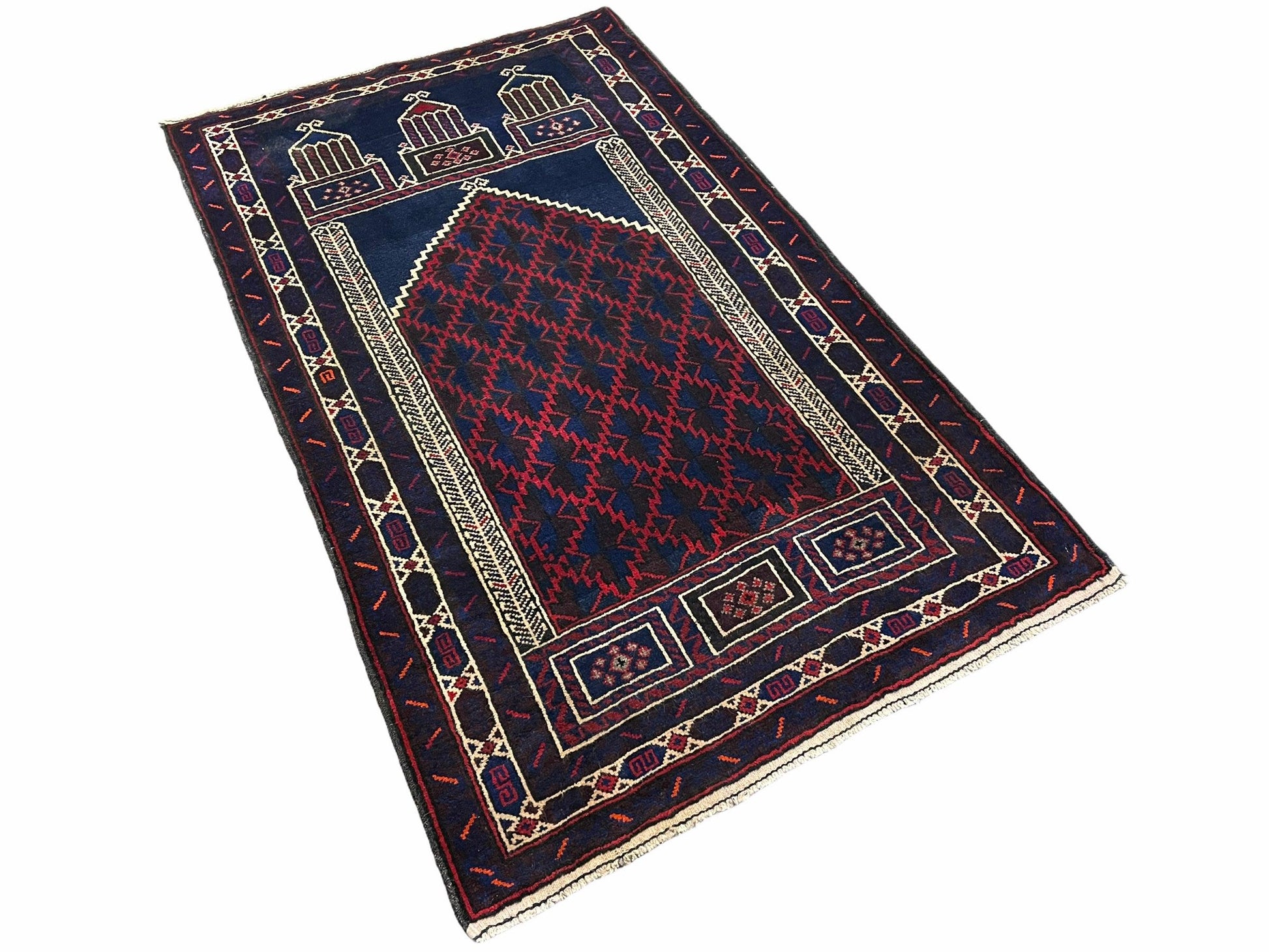 3x5 Vintage Handmade Tribal Wool Rug Balouchi Prayer Rug Afghan Rug Red Blue Wow - Nuvé