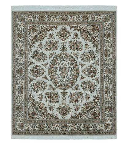 8' X 10' Handmade Chinese Floral Oriental Wool Silk Accent Rug Ivory Organic