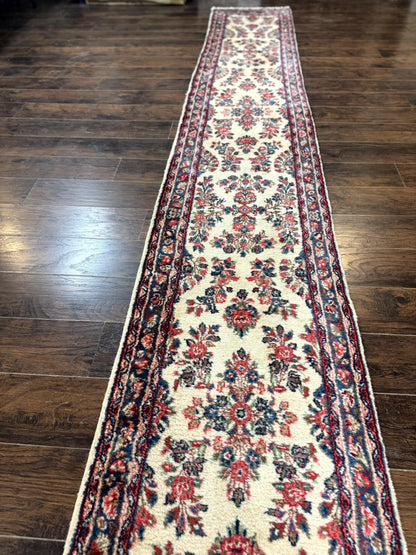 Persian Sarouk Runner Rug 2.4 x 21, Handmade Wool Floral Runner Rug for Hallway, 21ft Runner, Ivory - Nuvé