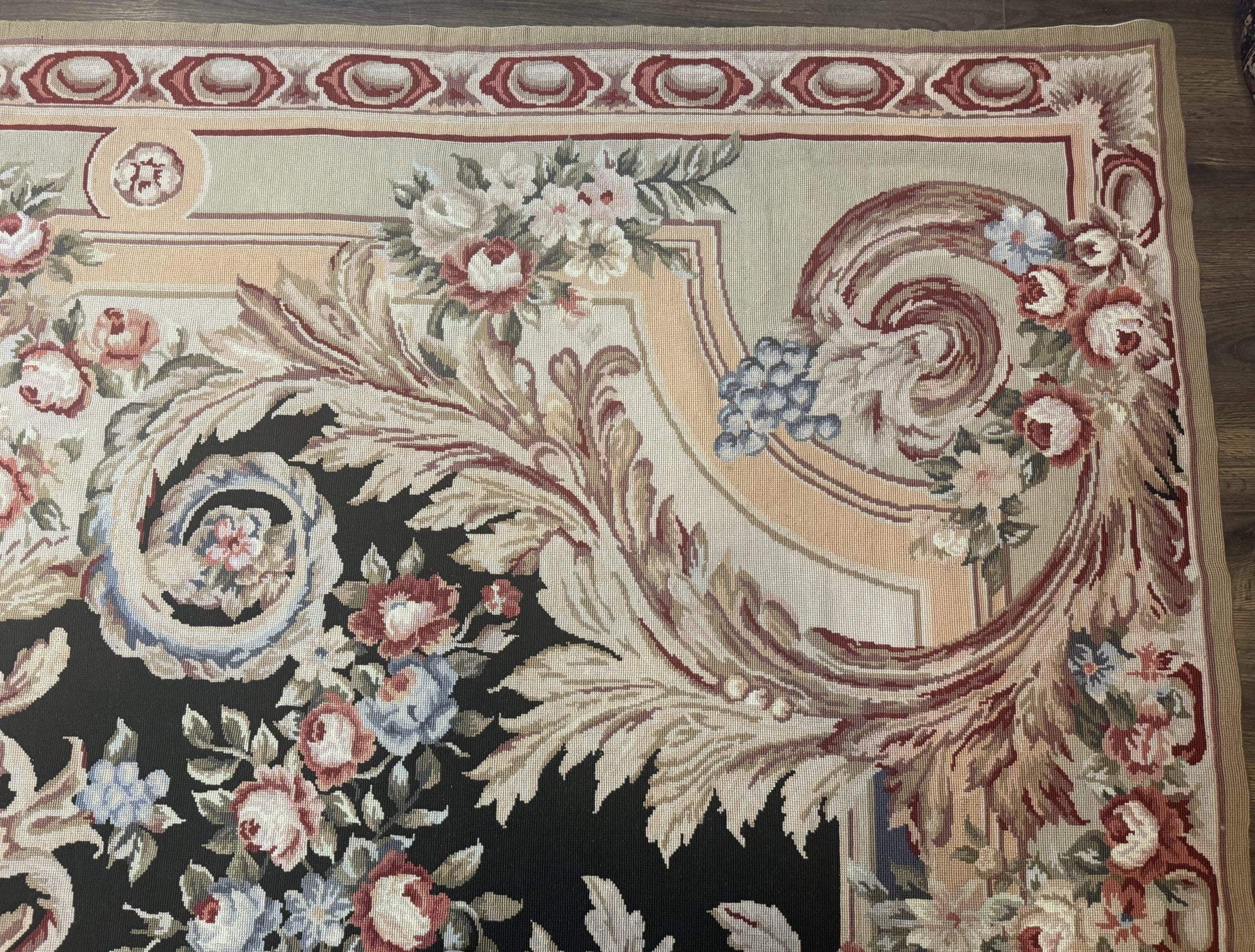 Wonderful Needlepoint Rug 10x14, Large Aubusson Carpet, Floral, Elegant, European Design - Nuvé