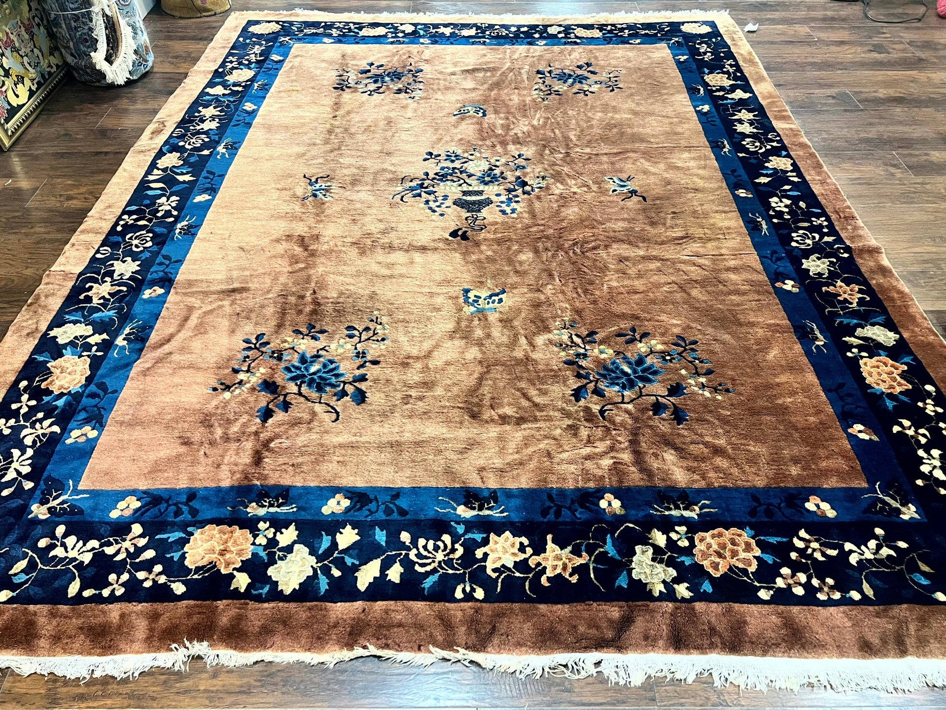 Antique Chinese Wool Rug 9x12, Large Peking Carpet, Handmade, Nichols Rug - Nuvé