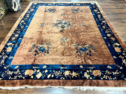 Antique Chinese Wool Rug 9x12, Large Peking Carpet, Handmade, Nichols Rug - Nuvé