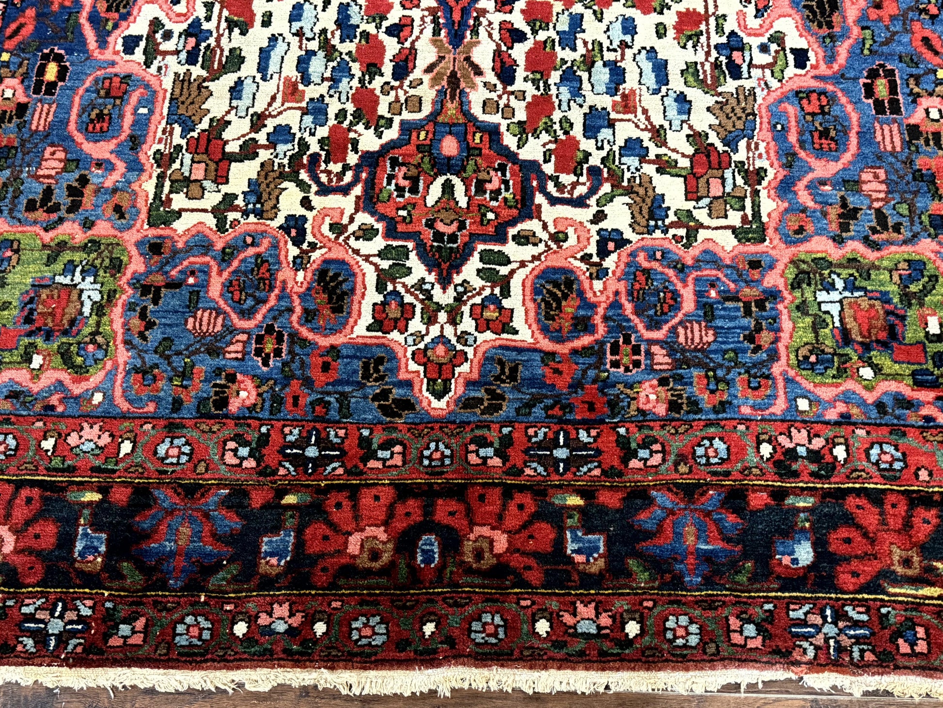 Persian Bakhtiari Rug 7x10, Antique Persian Carpet, Colorful, Great Colors, Ivory Red Blue, Rare Tribal Rug - Nuvé