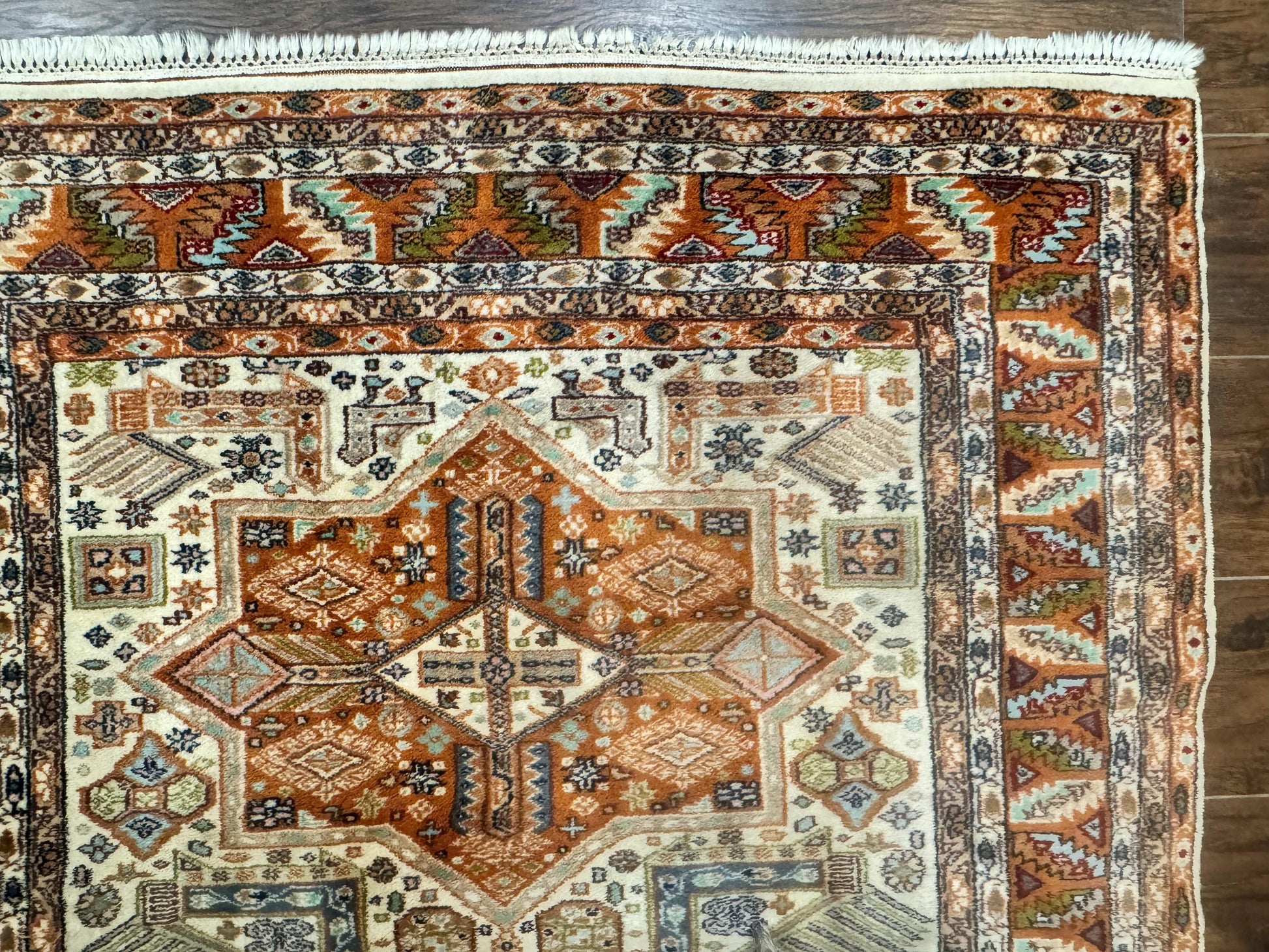 Turkish Kazak Rug 4x6, Geometric Medallions, Vintage Handmade Wool Carpet - Nuvé