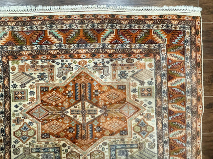 Turkish Kazak Rug 4x6, Geometric Medallions, Vintage Handmade Wool Carpet - Nuvé