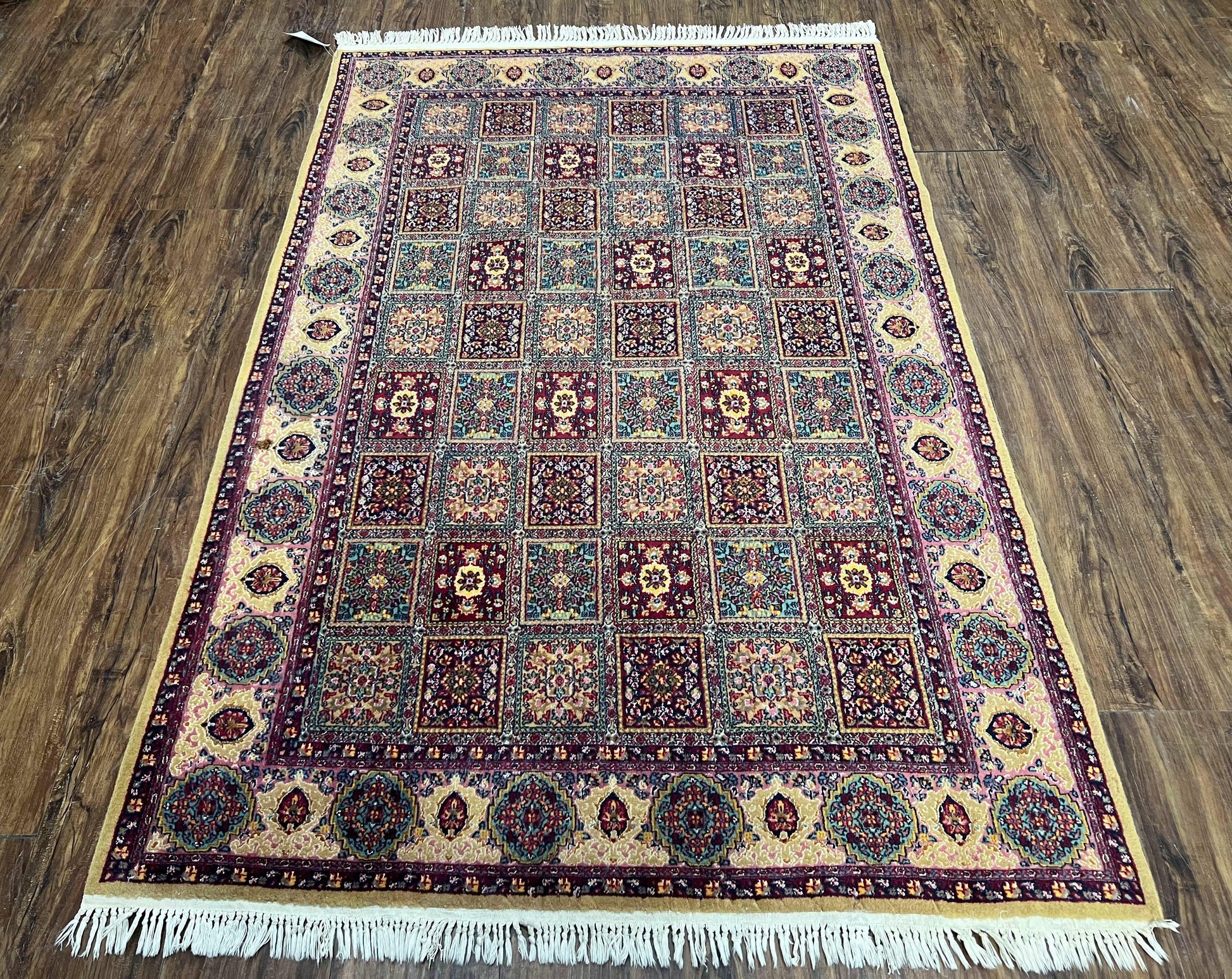 Indo Persian Silk Rug 4x6, Panel Design, Small Flowers, Hand Knotted, Fine Weave, Oriental Carpet 4 x 6, Vintage Area Rug, Beautiful Rug - Nuvé