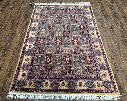 Indo Persian Silk Rug 4x6, Panel Design, Small Flowers, Hand Knotted, Fine Weave, Oriental Carpet 4 x 6, Vintage Area Rug, Beautiful Rug - Nuvé