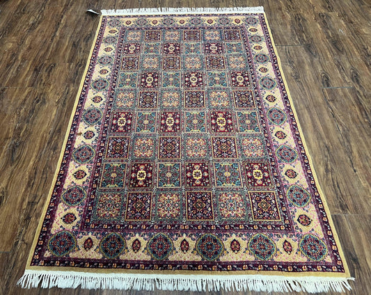 Indo Persian Silk Rug 4x6, Panel Design, Small Flowers, Hand Knotted, Fine Weave, Oriental Carpet 4 x 6, Vintage Area Rug, Beautiful Rug - Nuvé