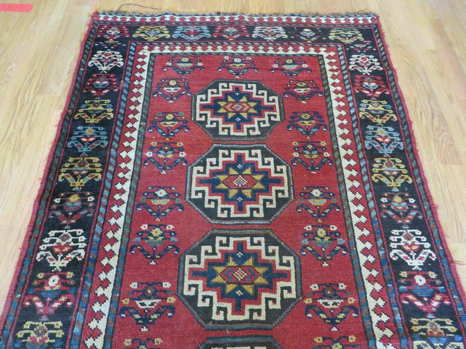 3' 3" X 10' Hand-Knotted Antique Handmade Caucasian Kazak Wool Runner Rug - Nuvé
