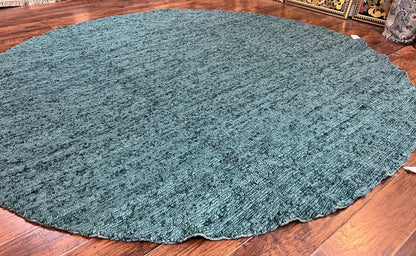 Large Round Indian Rug 11x11, Teal, Vintage Handmade Wool Carpet - Nuvé