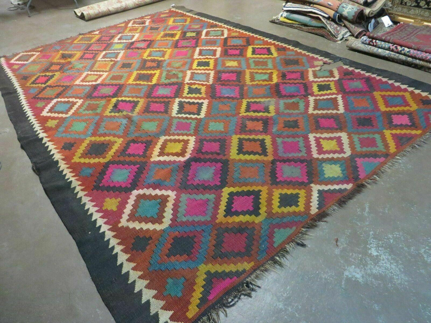 7' X10' Antique Afghan Kilim Handmade Flat Weave Wool Rug Vegy Organic Colorful - Nuvé