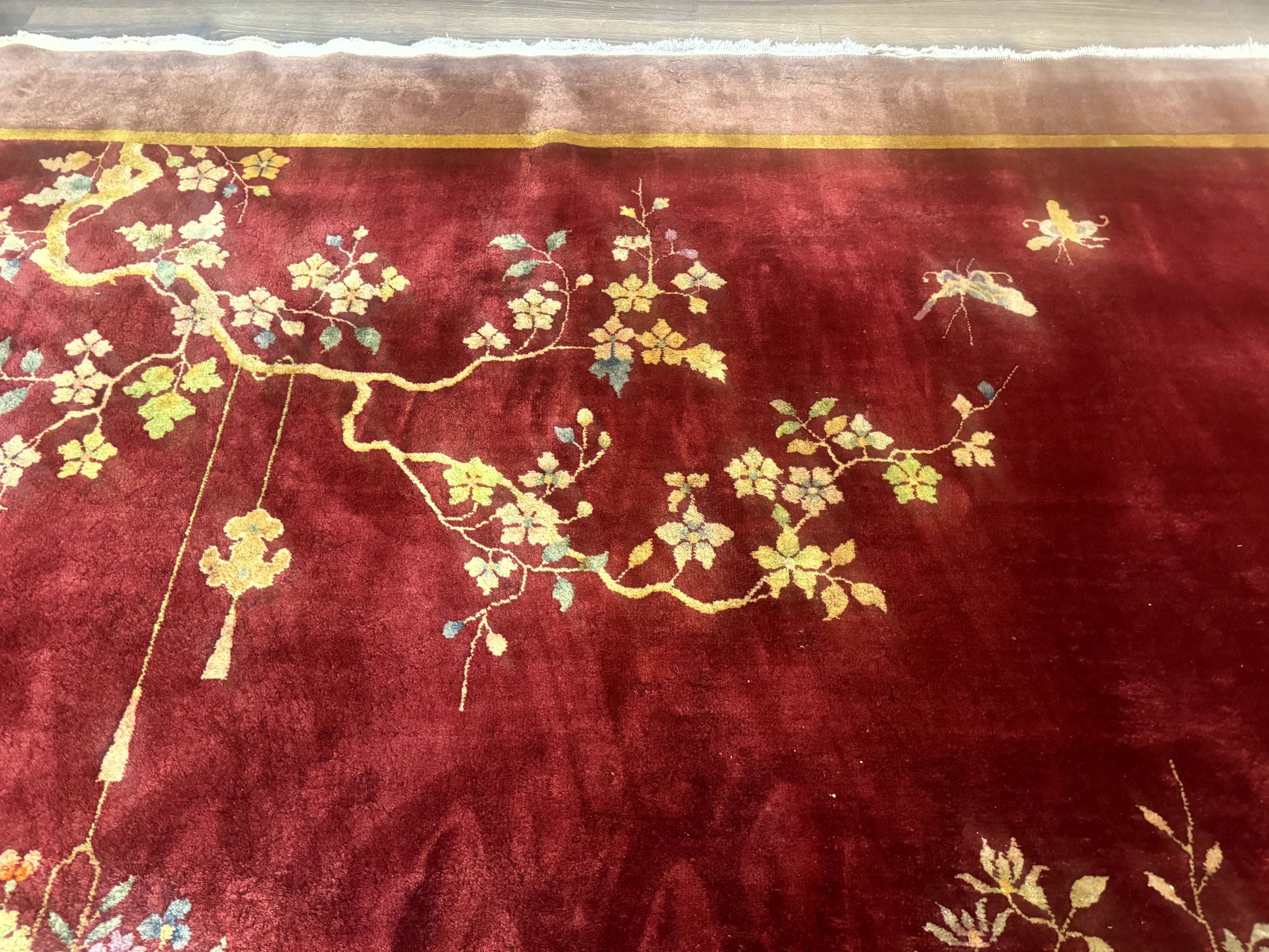 Red Chinese Art Deco Rug 9x11, Simple Design, Wool Chinese Area Rug, Antique - Nuvé