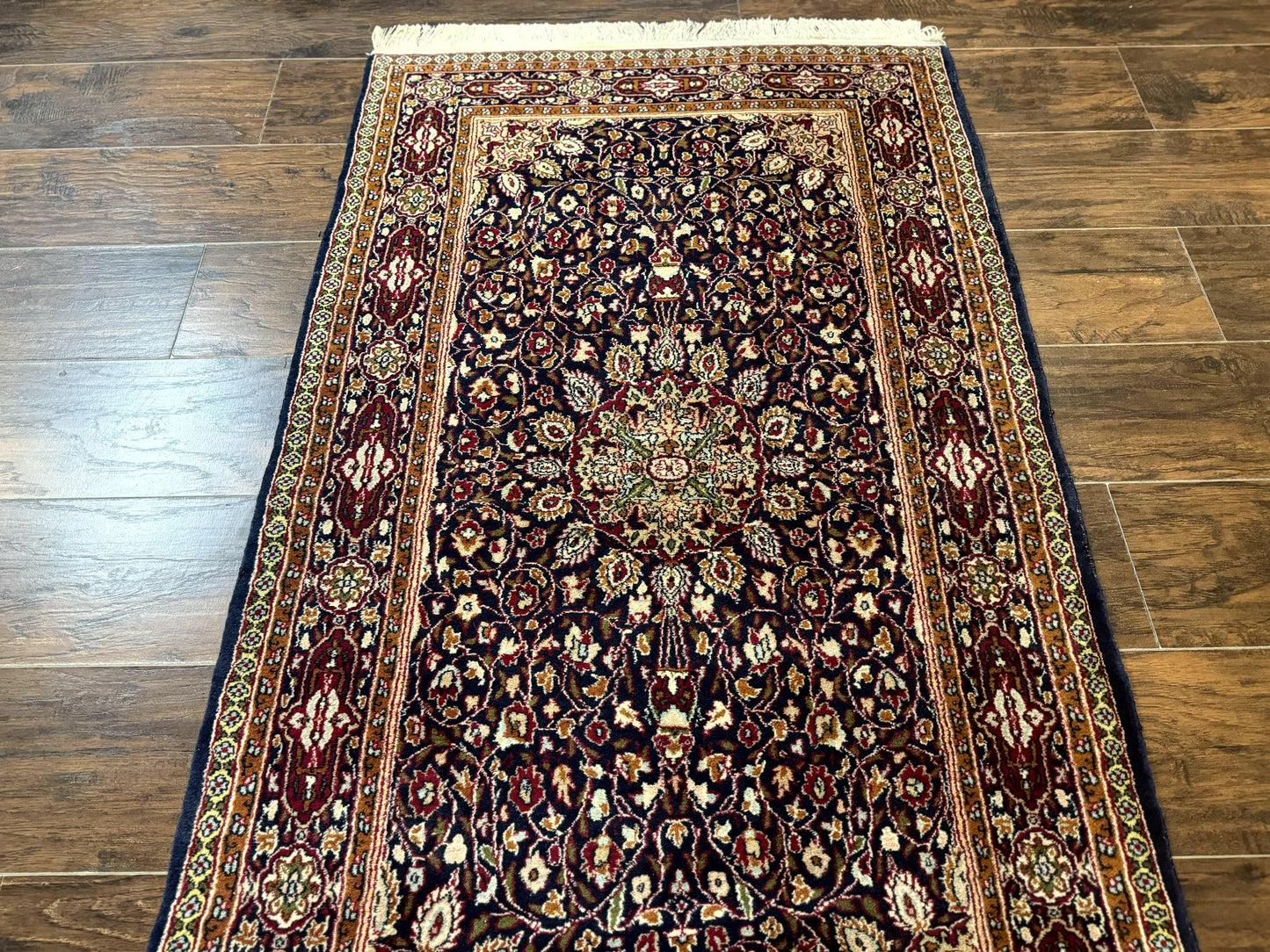 Indo Kashmiri Rug 3x5, Navy Blue, Very Fine 400 KPSI, Pair A - Nuvé