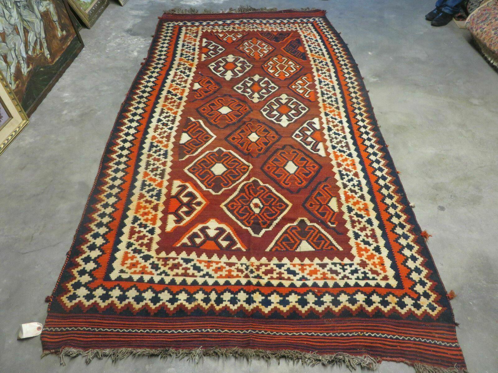 5' X 10' Antique Turkish Kilim Handmade Flat Weave Wool Rug Red Colorful Veg Dye Bohemian Boho Chic Tribal Style And Design - Nuvé