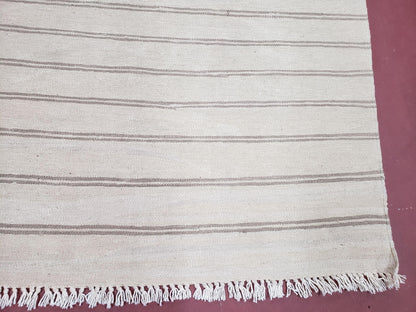 New Striped Turkish Kilim Area Rug 4x6 ft, Hand-Knotted, Wool, Light Gray, Earth Tone Decor, Flatweave Kilim, Two Toned Rug, Southwestern - Nuvé