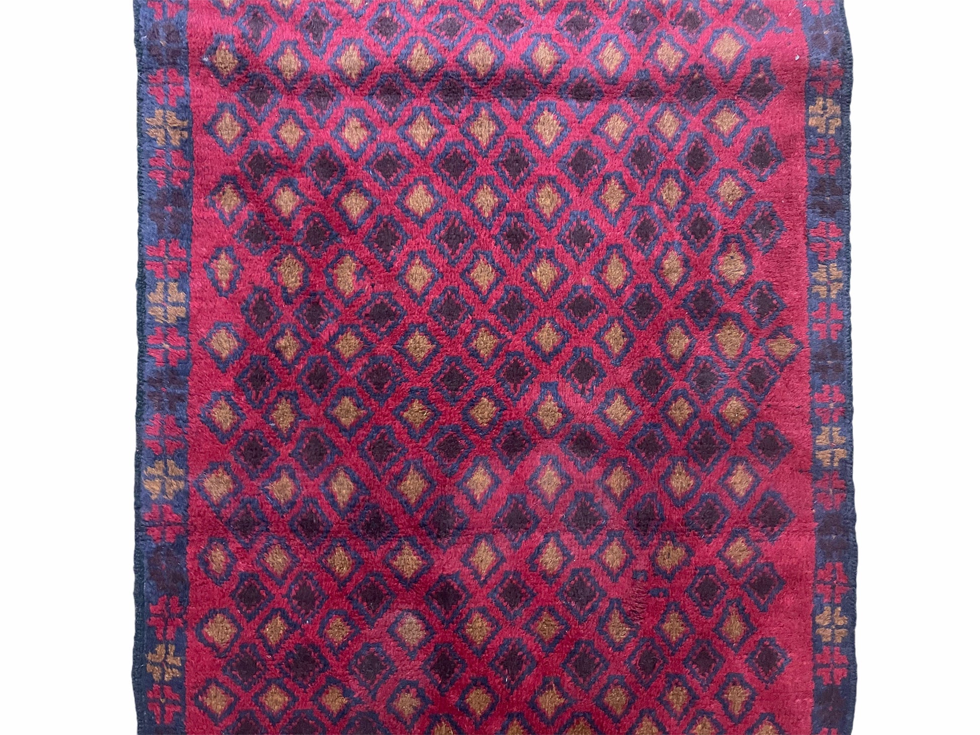 3x5 New Vintage Handmade Tribal Wool Rug Balouch Rug Afghan Rug Red Blue Diamond - Nuvé