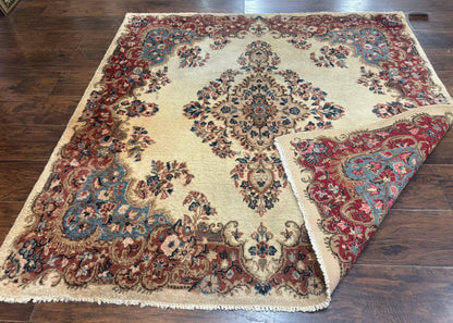 Square Persian Kerman Rug, Beige/Cream and Light Blue, Traditional Persian Rug, 5.5 x 5.5 ft - Nuvé