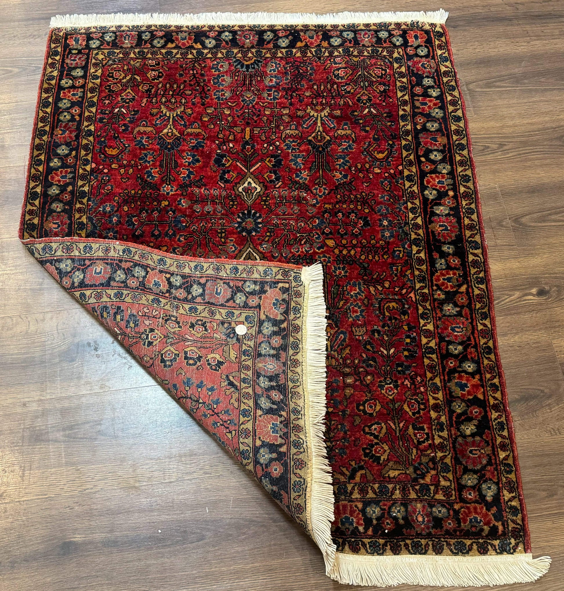 Antique Persian Sarouk Rug 3x4, Red, Floral, 1920s Wool Rug - Nuvé