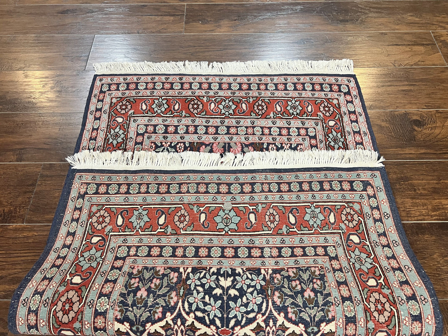 Pak Persian Rug 3x4, Wool Hand Knotted Vintage Traditional Carpet, Navy Blue & Red, Very Fine Small Handmade Floral Rug - Nuvé