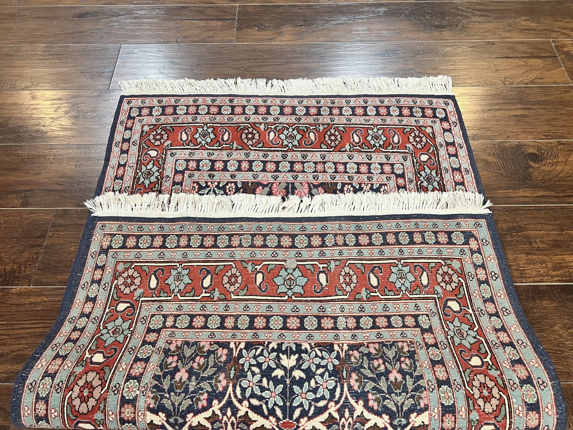 Pak Persian Rug 3x4, Wool Hand Knotted Vintage Traditional Carpet, Navy Blue & Red, Very Fine Small Handmade Floral Rug - Nuvé